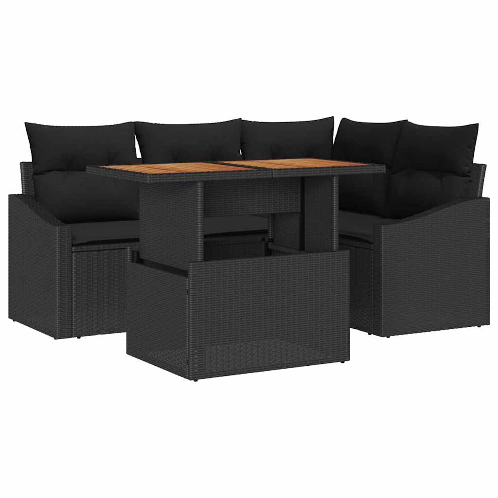 Ensemble de canapé de jardin 5 pcs Noir Poly rotin - XIOS