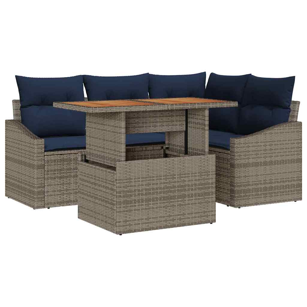 Ensemble de canapé de jardin avec coussin 5 pcs Gris polyrotin - XIOS