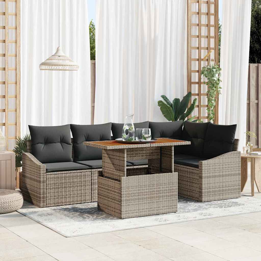 Ensemble de canapé de jardin 6 pc Gris Poly rotin