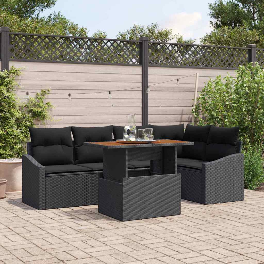 Ensemble de canapé de jardin 6 pcs Noir Poly rotin - XIOS