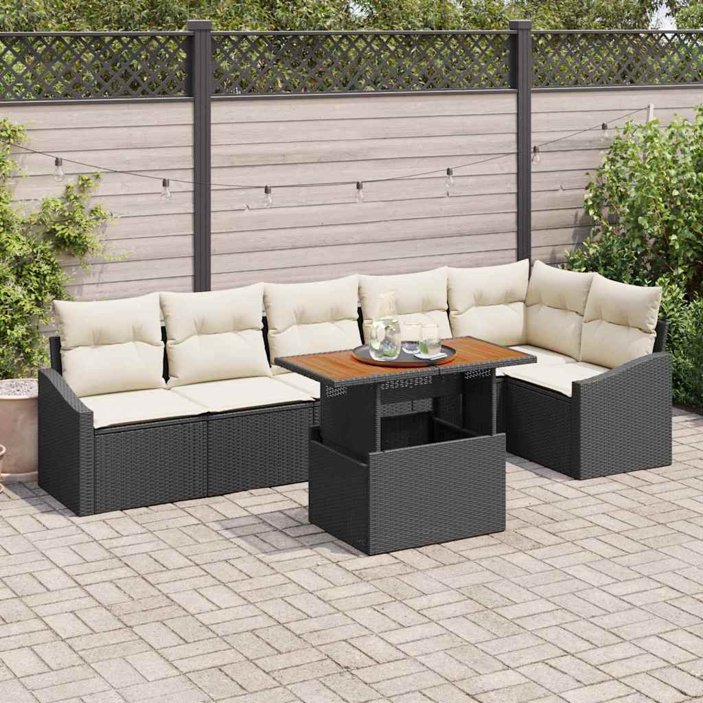 Ensemble de canapé de jardin 7 pcs Noir Poly rotin - XIOS
