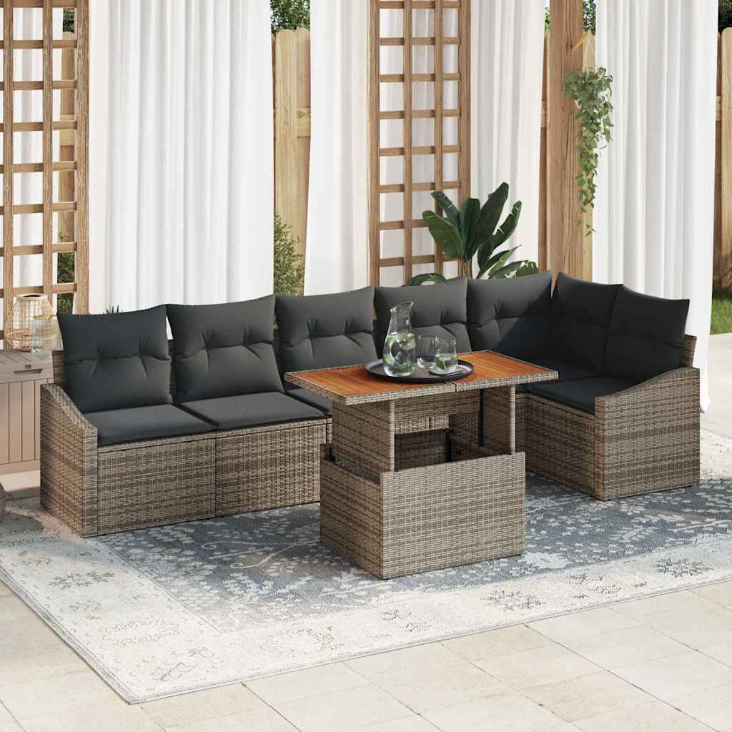 Ensemble de canapé de jardin 7 pc Gris Poly rotin