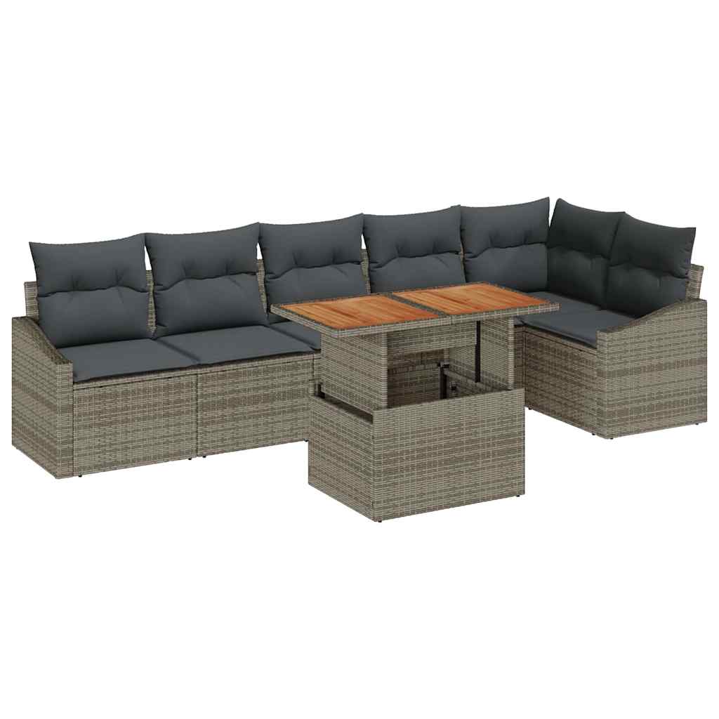 Ensemble de canapé de jardin 7 pc Gris Poly rotin