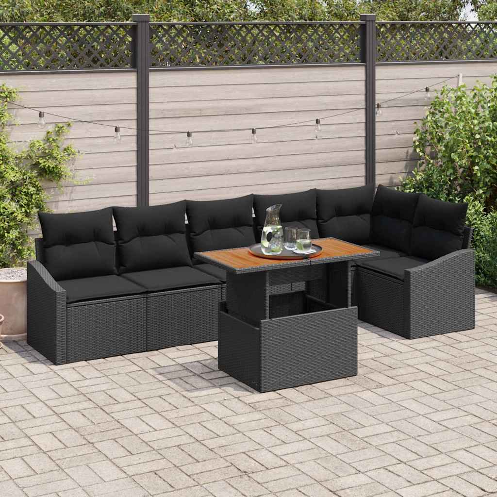Ensemble de canapé de jardin 7 pcs Noir Poly rotin - XIOS