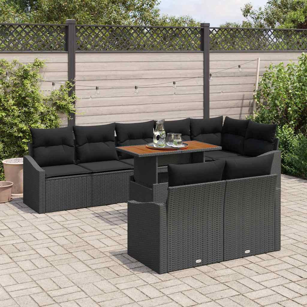Ensemble de canapé de jardin 9 pcs Noir Poly rotin