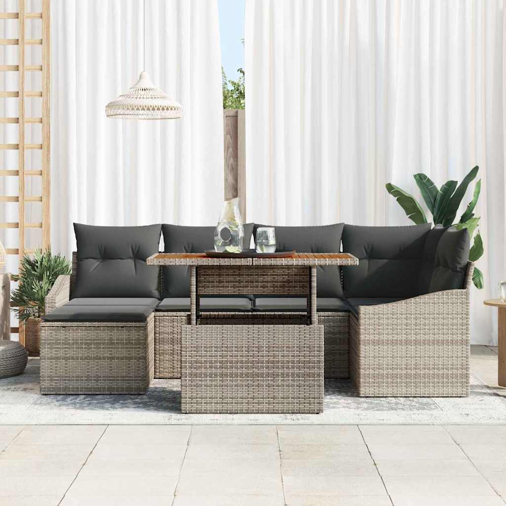 Ensemble de canapé de jardin 7 pc Gris Poly rotin