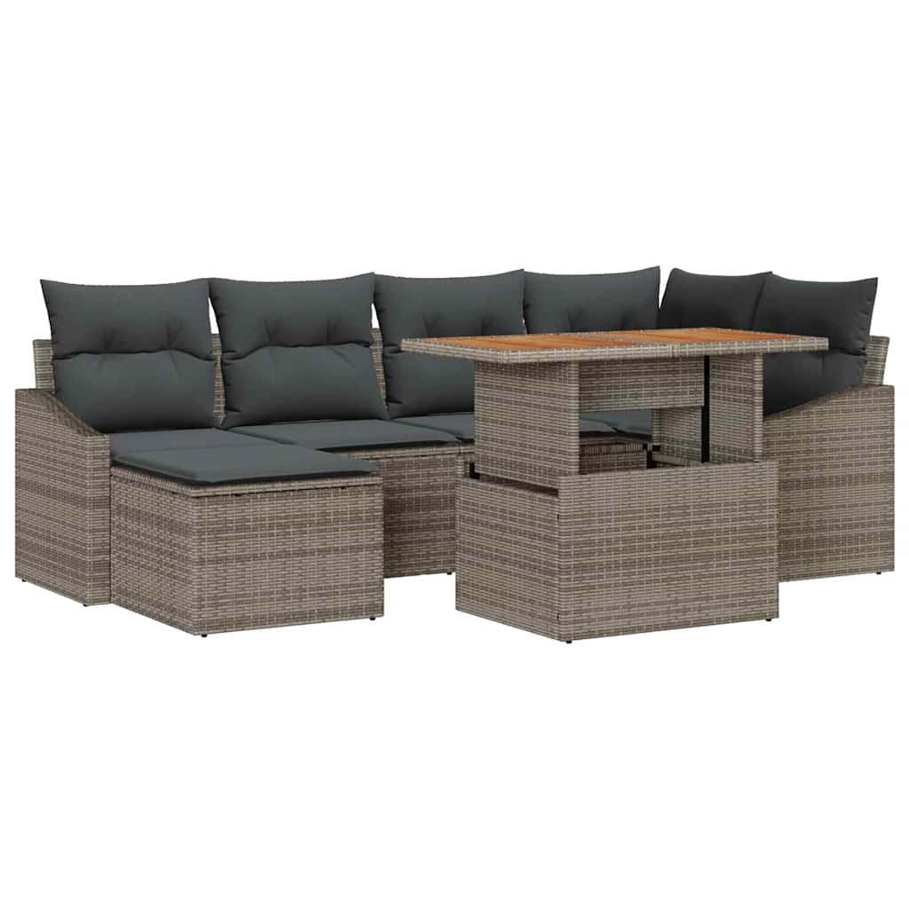 Ensemble de canapé de jardin 7 pc Gris Poly rotin