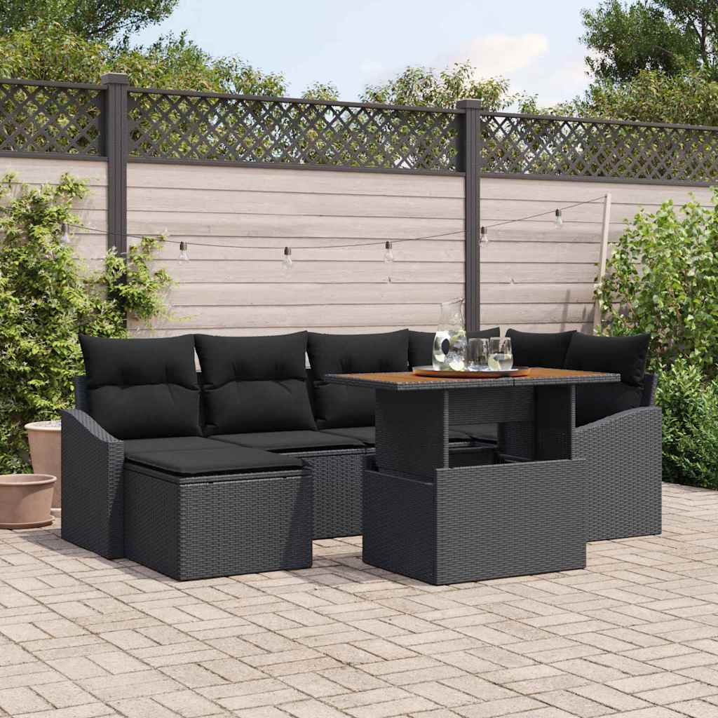 Ensemble de canapé de jardin 7 pcs Noir Poly rotin - XIOS