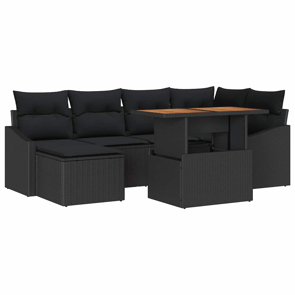Ensemble de canapé de jardin 7 pcs Noir Poly rotin - XIOS