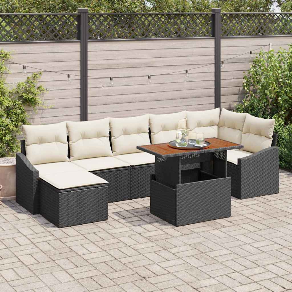 Ensemble de canapé de jardin 8 pc Noir Poly rotin