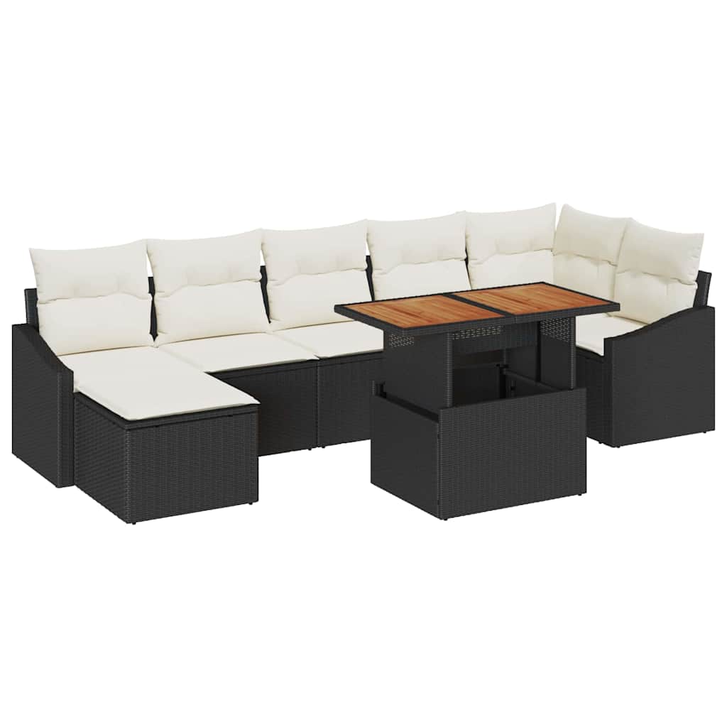 Ensemble de canapé de jardin 8 pc Noir Poly rotin