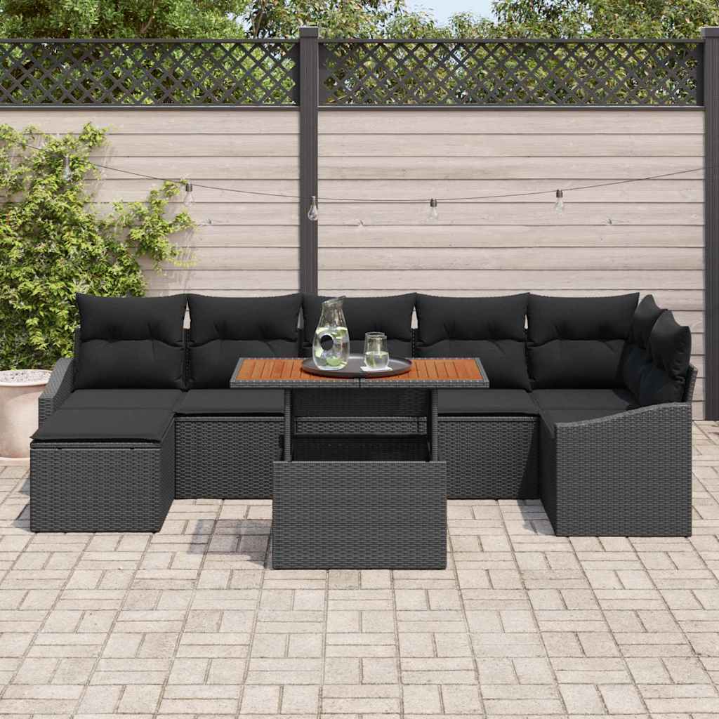 Ensemble de canapé de jardin 8 pcs Noir Poly rotin - XIOS