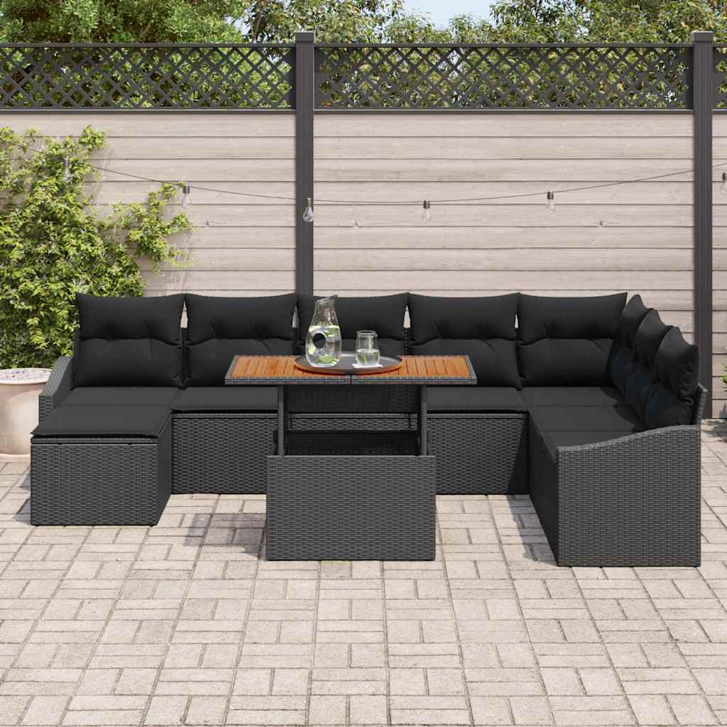 Ensemble de canapé de jardin 9 pcs Noir Poly rotin - XIOS