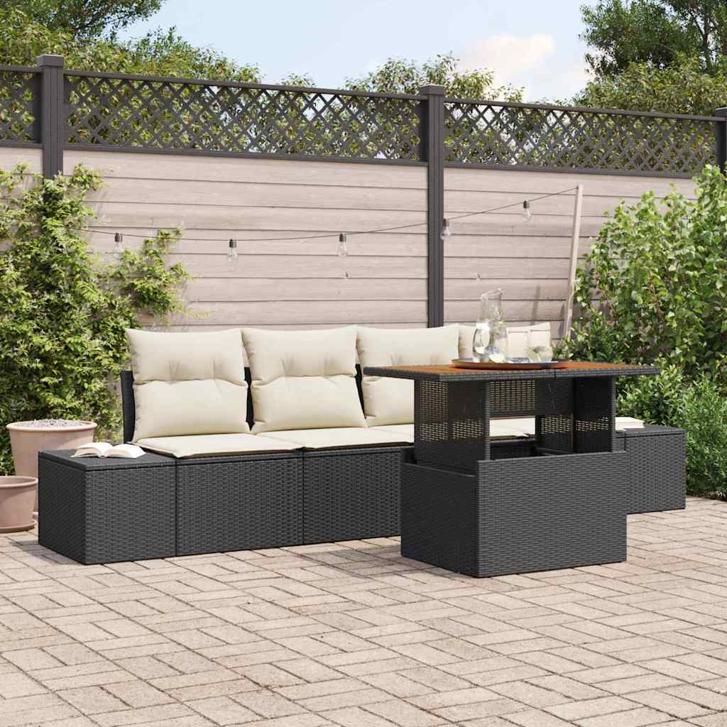 Ensemble de canapé de jardin 5 pcs Noir Poly rotin - XIOS