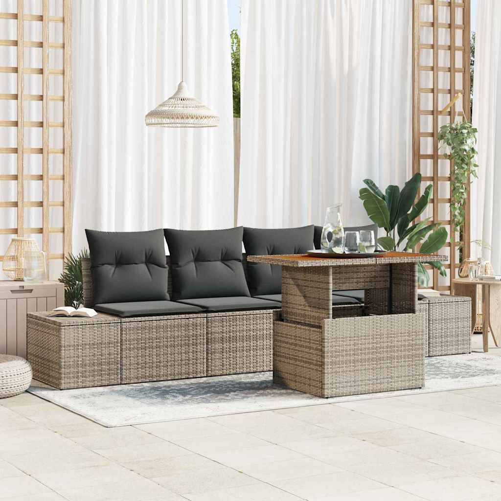 Ensemble de canapé de jardin 5 pcs Gris Poly rotin - XIOS