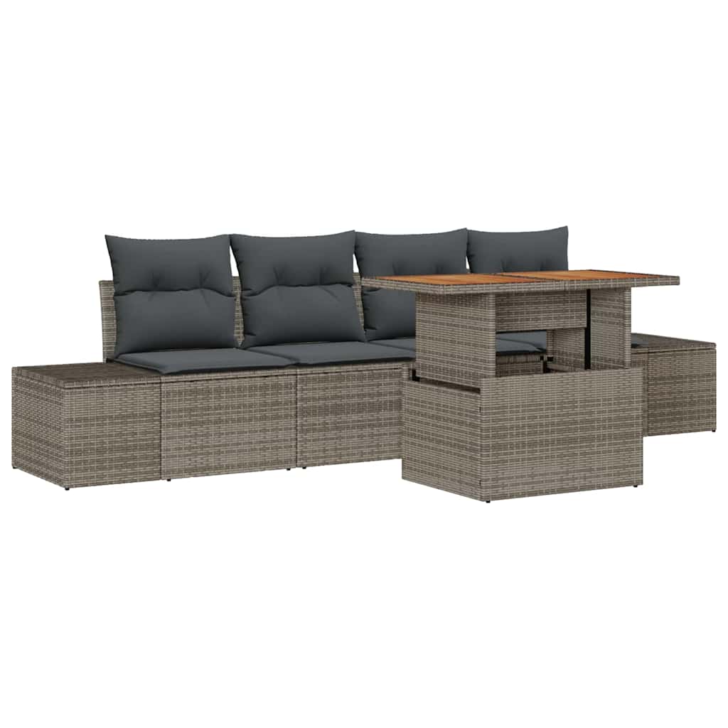 Ensemble de canapé de jardin 5 pcs Gris Poly rotin - XIOS