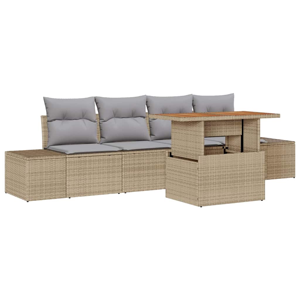 Ensemble de canapé de jardin 5 pcs Beige Poly rotin - XIOS