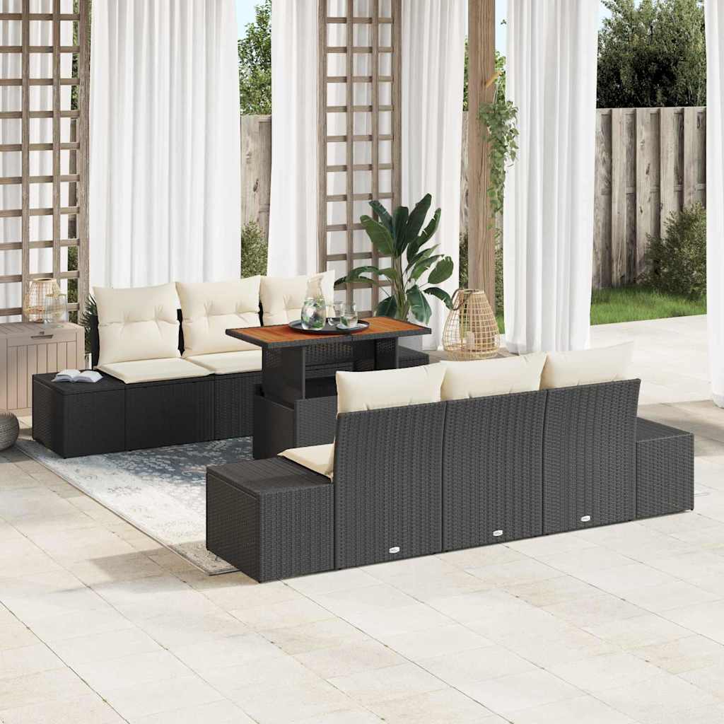 Ensemble de canapé de jardin 7 pcs Noir Poly rotin - XIOS