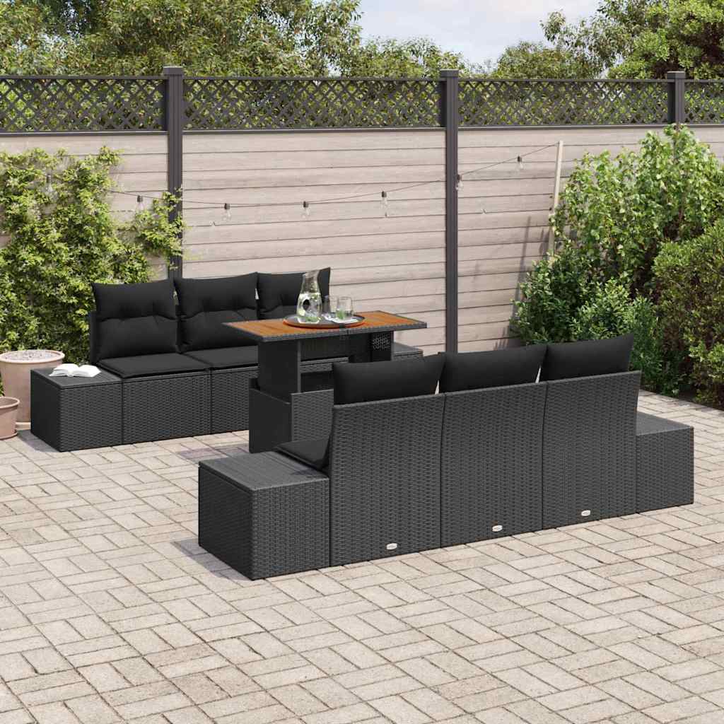 Ensemble de canapé de jardin 7 pcs Noir Poly rotin - XIOS