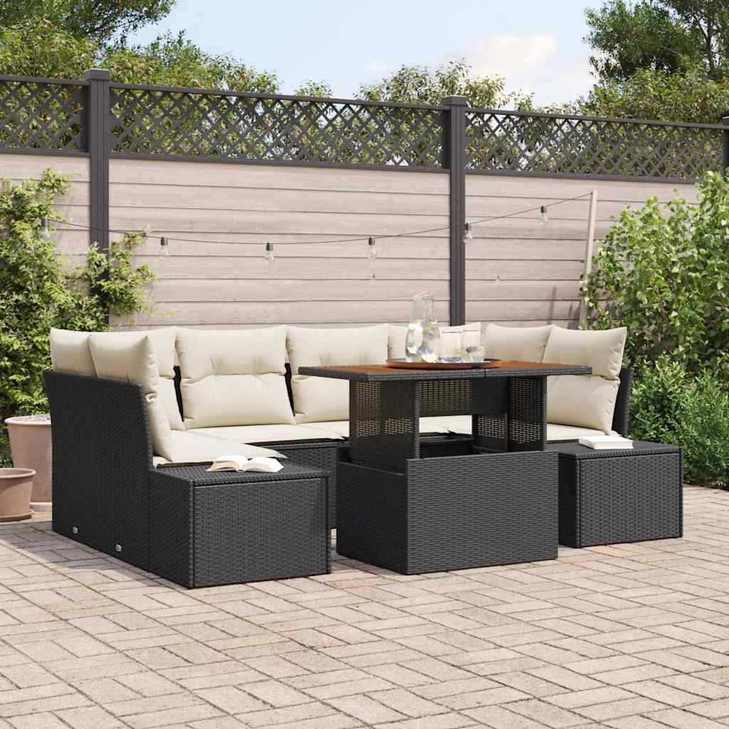 Ensemble de canapé de jardin 7 pcs Noir Poly rotin - XIOS