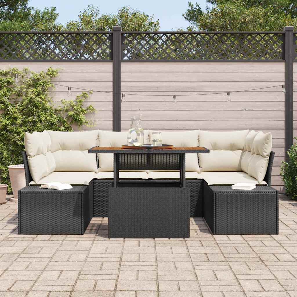 Ensemble de canapé de jardin 7 pcs Noir Poly rotin - XIOS