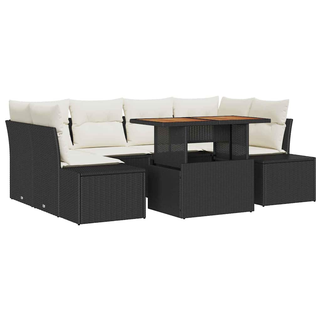 Ensemble de canapé de jardin 7 pcs Noir Poly rotin - XIOS