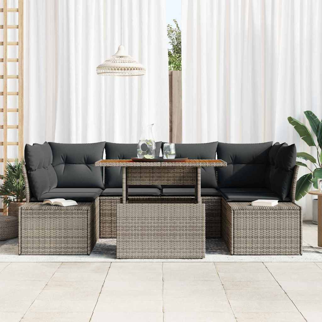 Ensemble de canapé de jardin 7 pcs Gris Poly rotin - XIOS