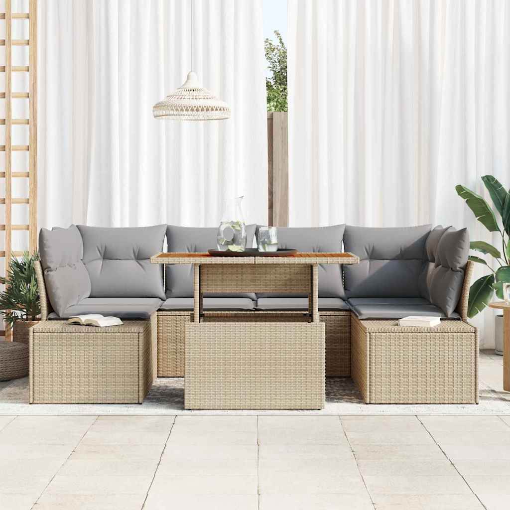 Ensemble de canapé de jardin 7 pcs Beige Poly rotin - XIOS
