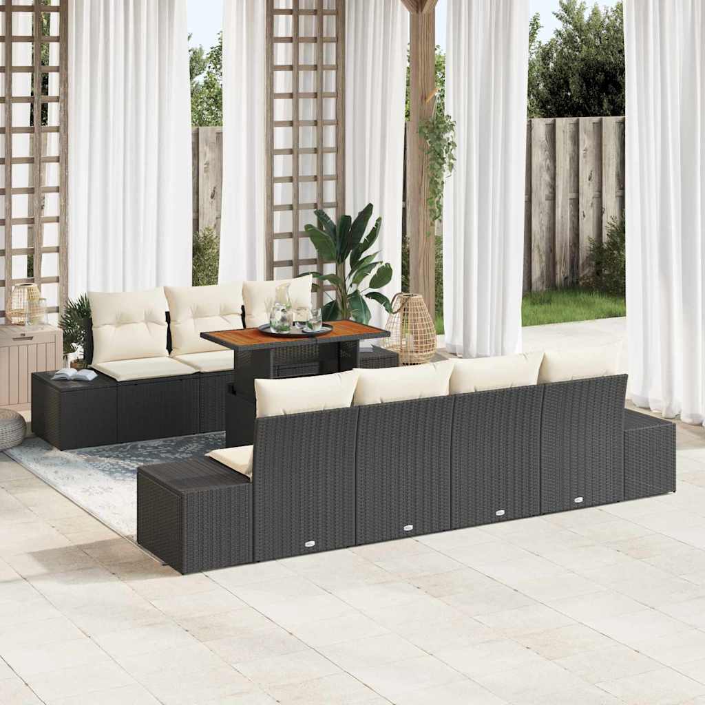 Ensemble de canapé de jardin 8 pcs Noir Poly rotin - XIOS