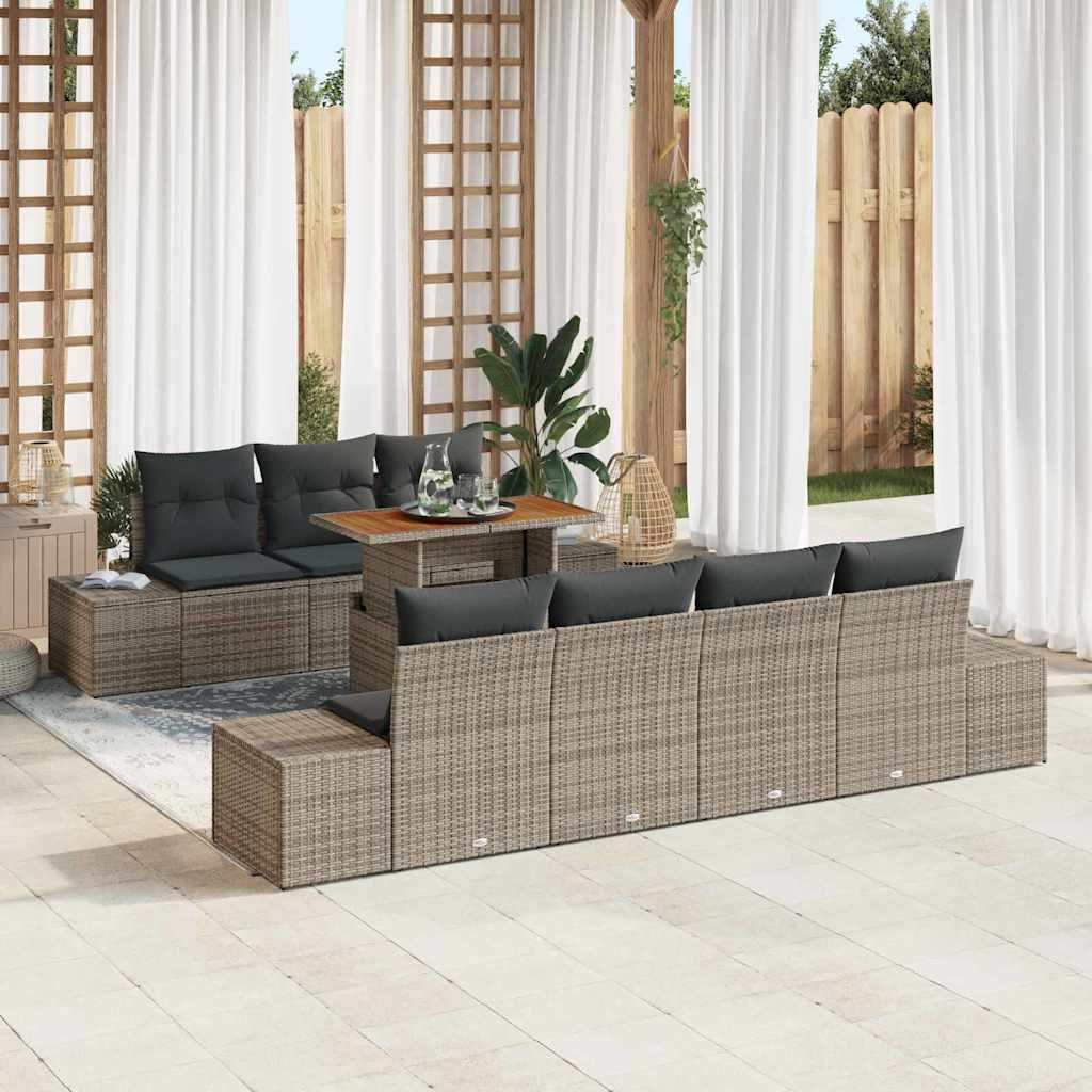 Ensemble de canapé de jardin 8 pcs Gris Poly rotin - XIOS