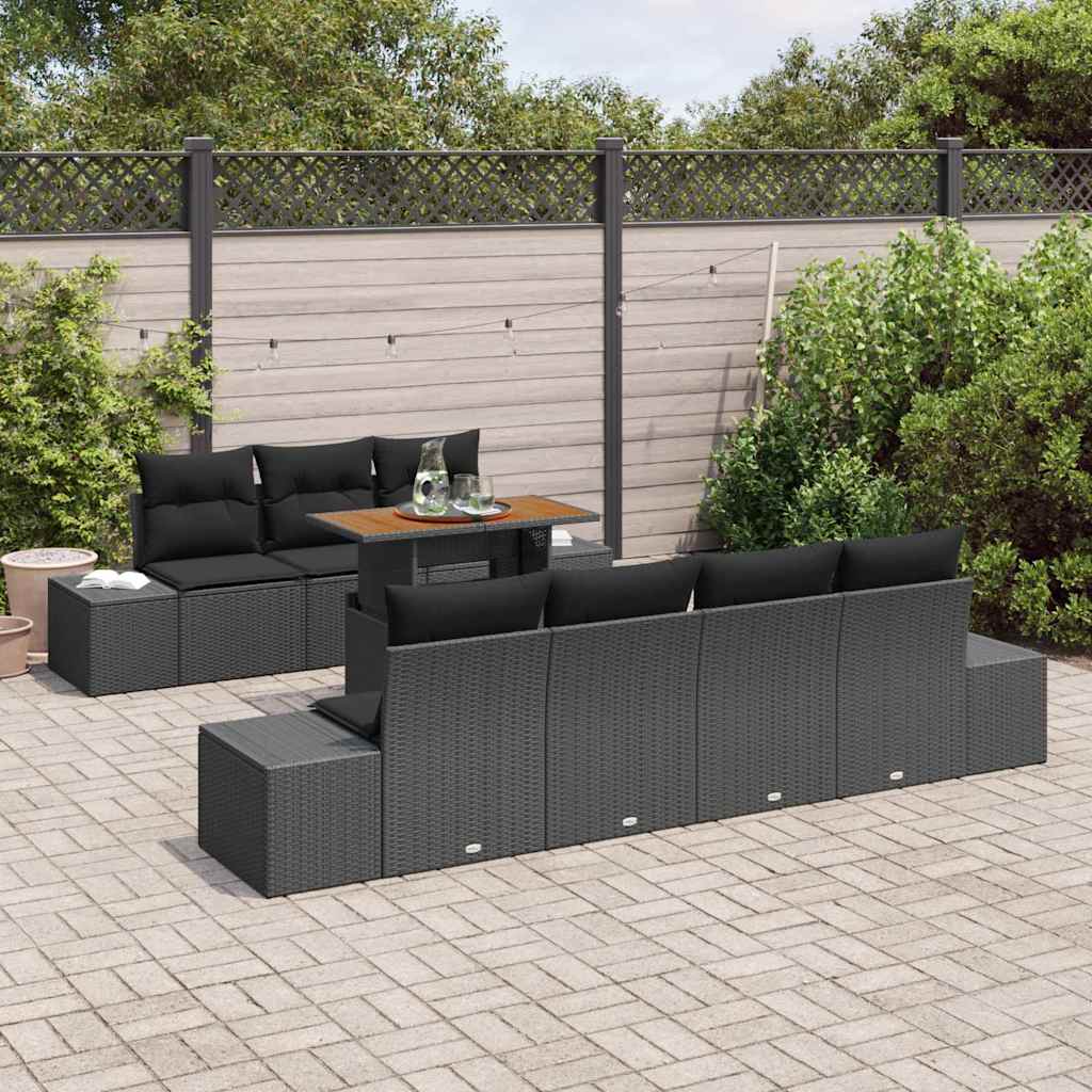 Ensemble de canapé de jardin 8 pcs Noir Poly rotin - XIOS