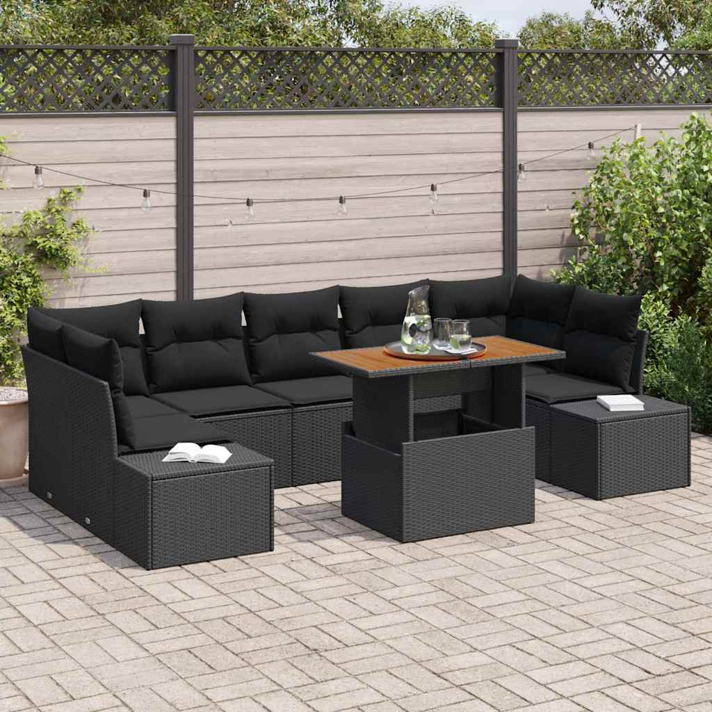 Ensemble de canapé de jardin 8 pcs Noir Poly rotin - XIOS