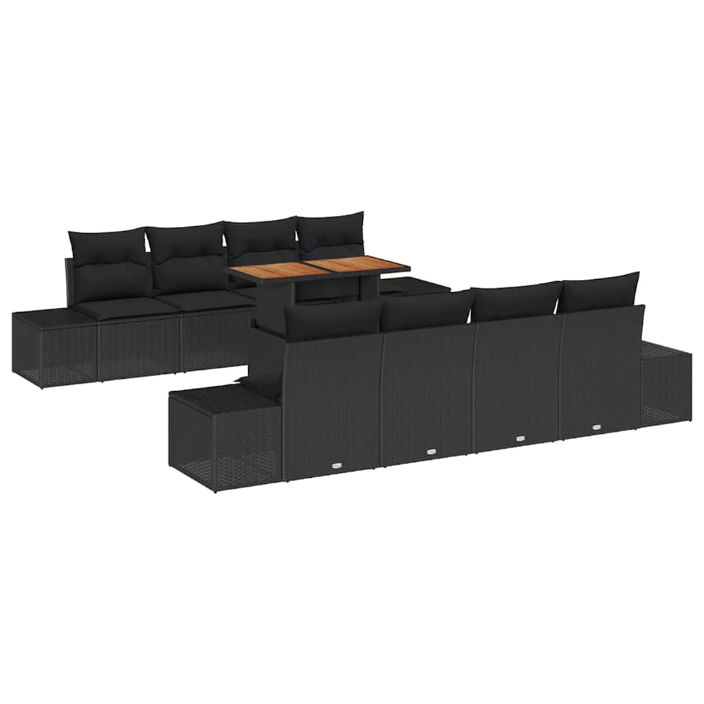 Ensemble de canapé de jardin 9 pcs Noir Poly rotin