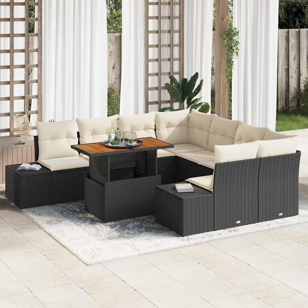 Ensemble de canapé de jardin 9 pcs Noir Poly rotin - XIOS
