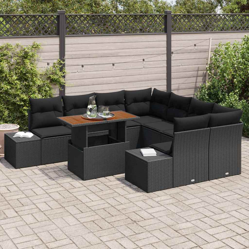 Ensemble de canapé de jardin 9 pcs Noir Poly rotin - XIOS