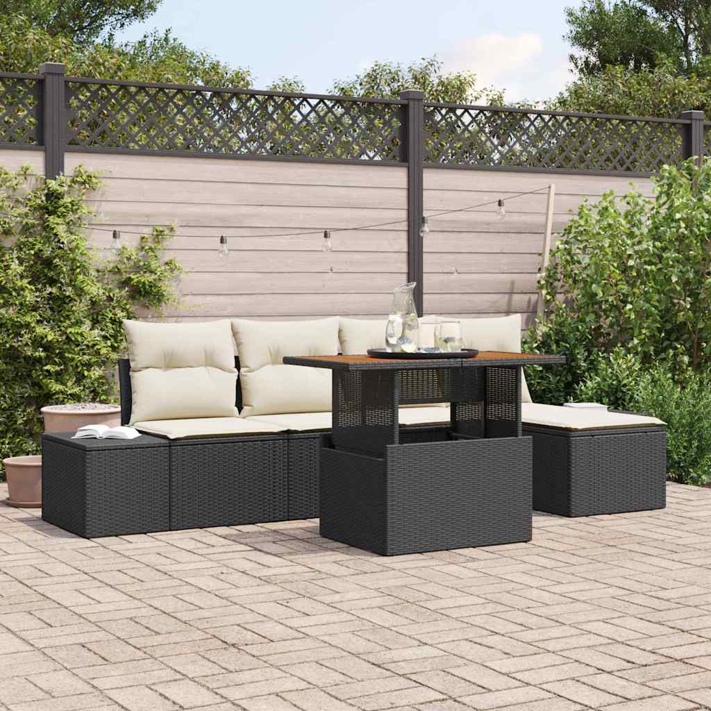 Ensemble de canapé de jardin 6 pcs Noir Poly rotin - XIOS