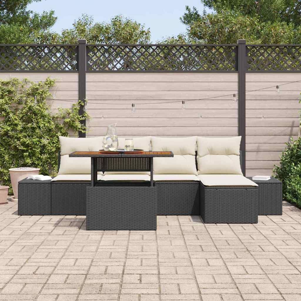 Ensemble de canapé de jardin 6 pcs Noir Poly rotin - XIOS