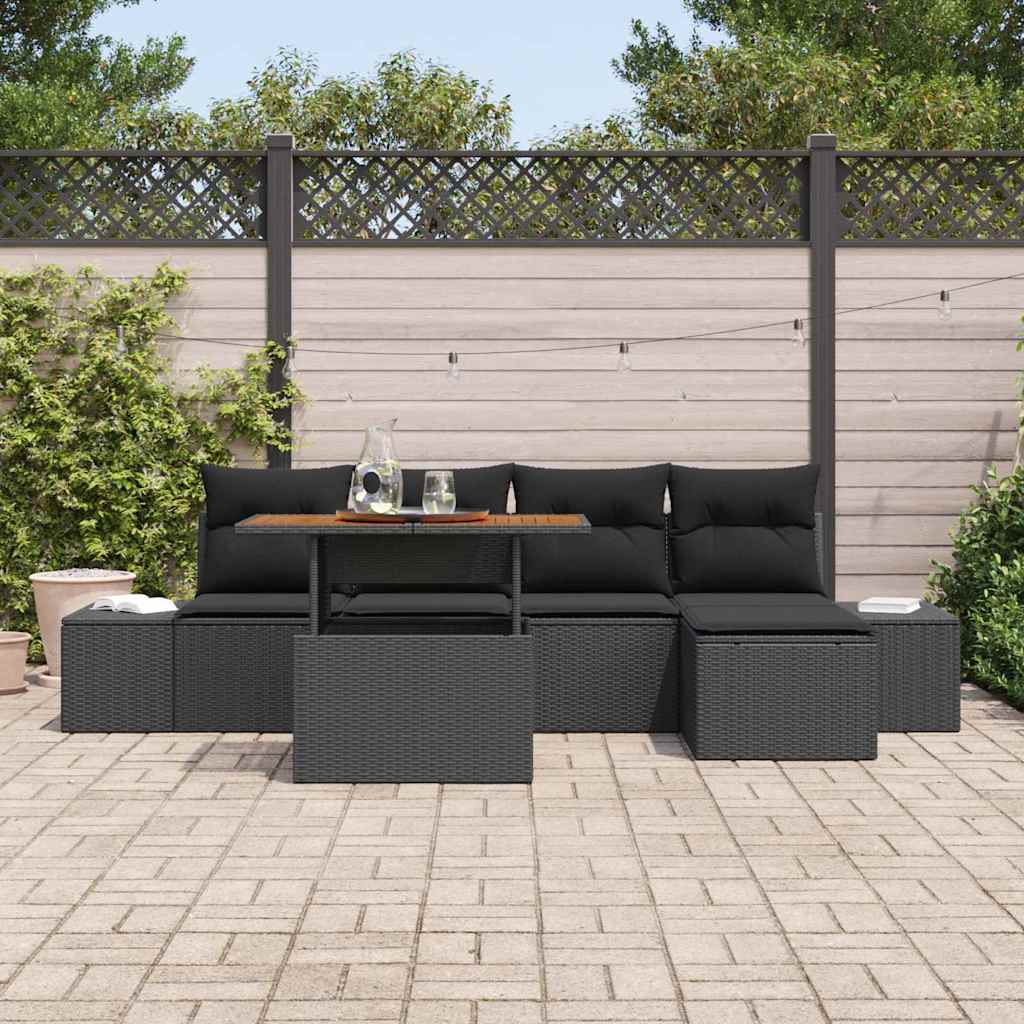 Ensemble de canapé de jardin 6 pcs Noir Poly rotin - XIOS