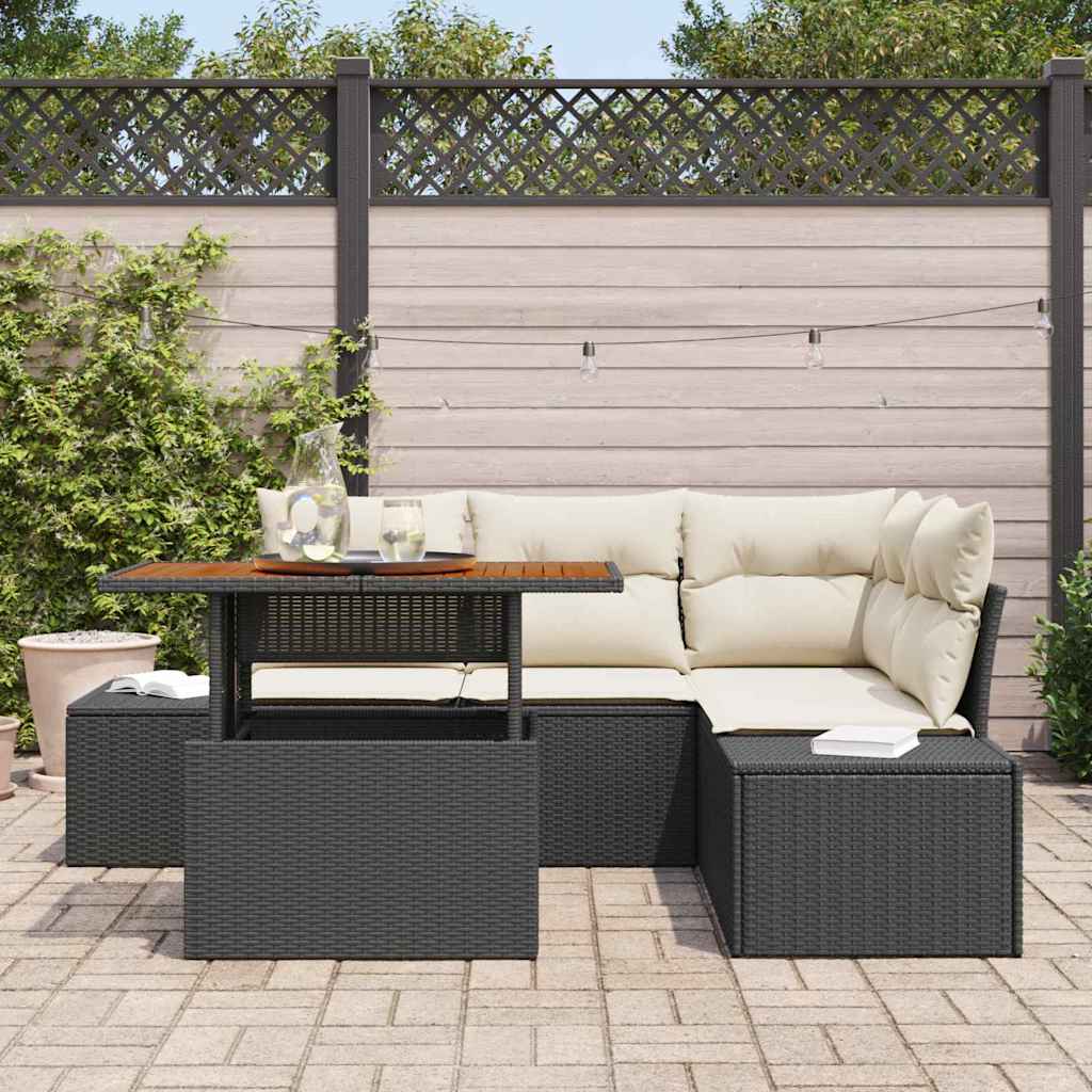 Ensemble de canapé de jardin 5 pc Noir Poly rotin
