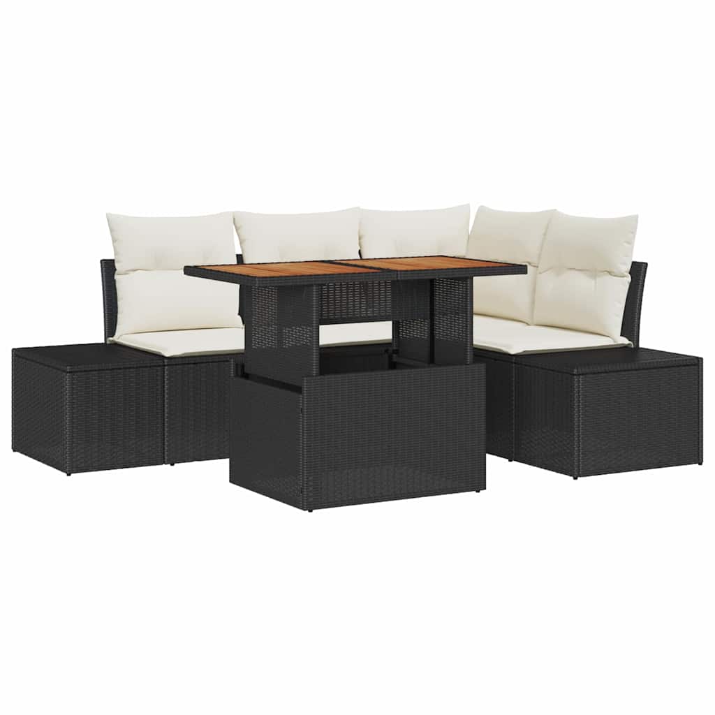 Ensemble de canapé de jardin 5 pc Noir Poly rotin