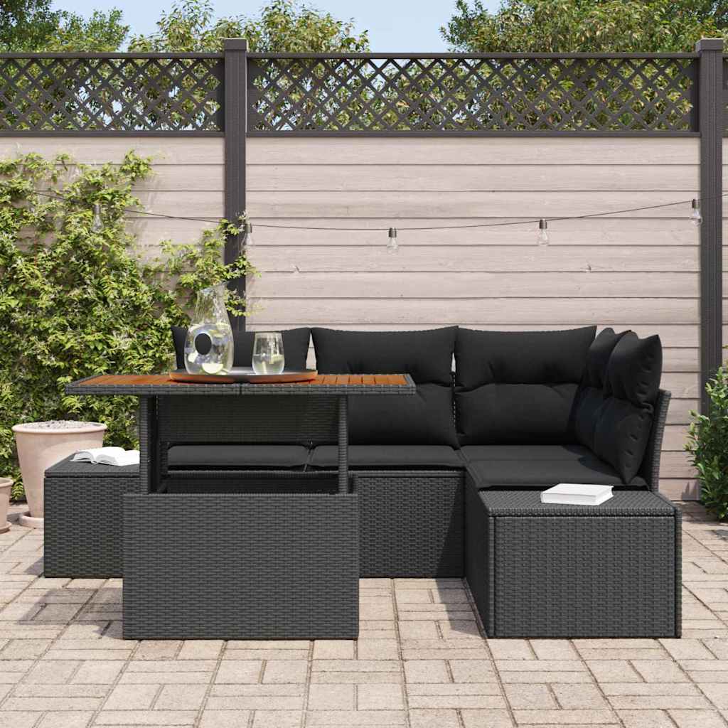Ensemble de canapé de jardin 5 pcs Noir Poly rotin - XIOS