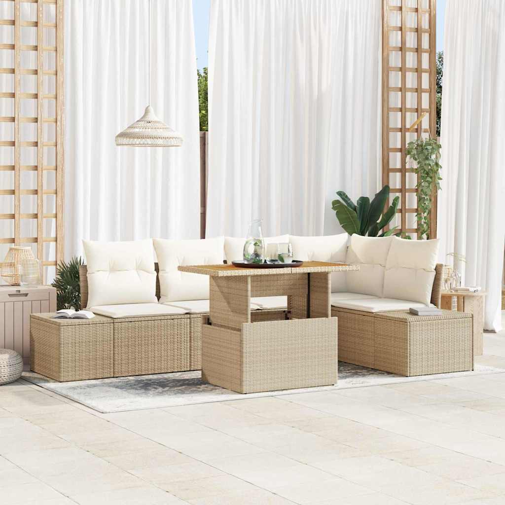 Ensemble de canapé de jardin 6 pc Beige Poly rotin