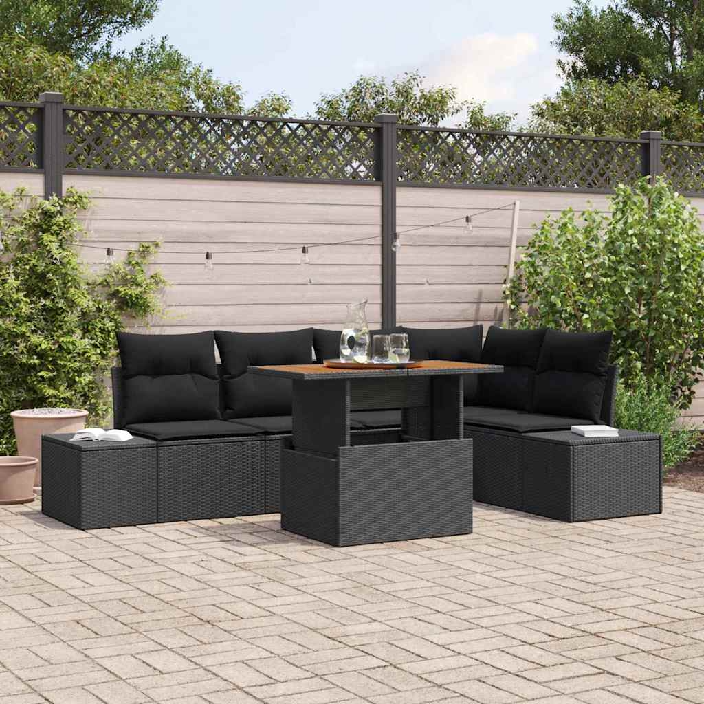 Ensemble de canapé de jardin 6 pcs Noir Poly rotin - XIOS