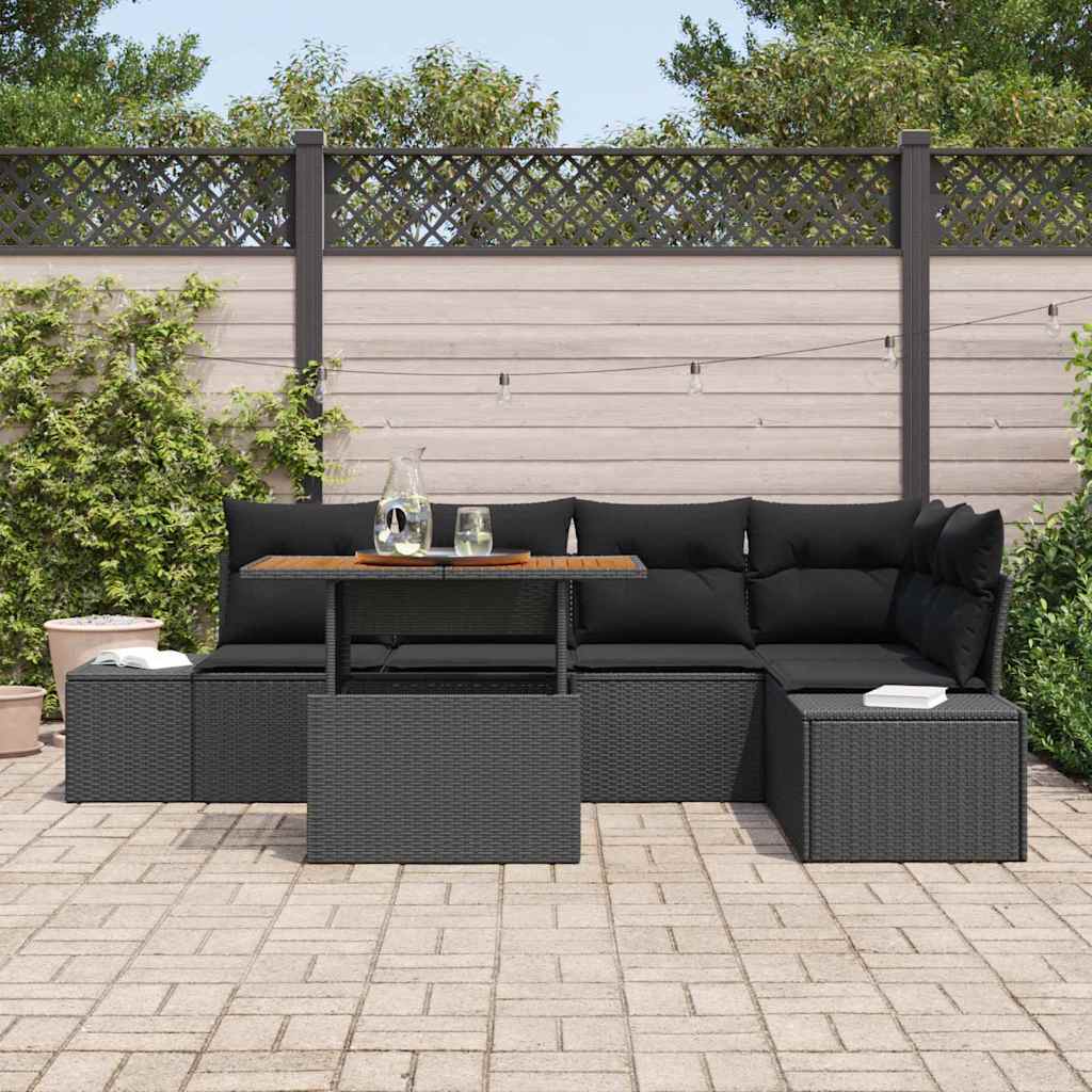 Ensemble de canapé de jardin 6 pcs Noir Poly rotin - XIOS