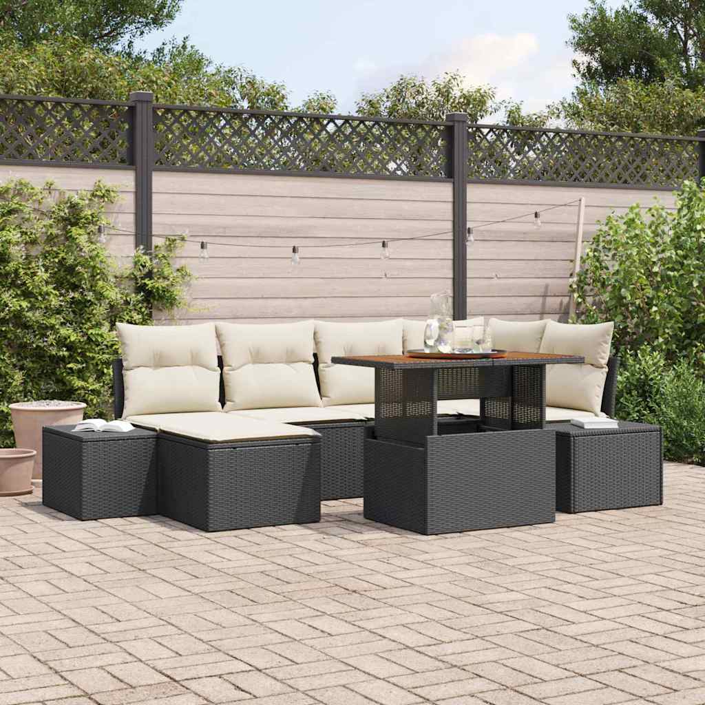 Ensemble de canapé de jardin 7 pcs Noir Poly rotin - XIOS