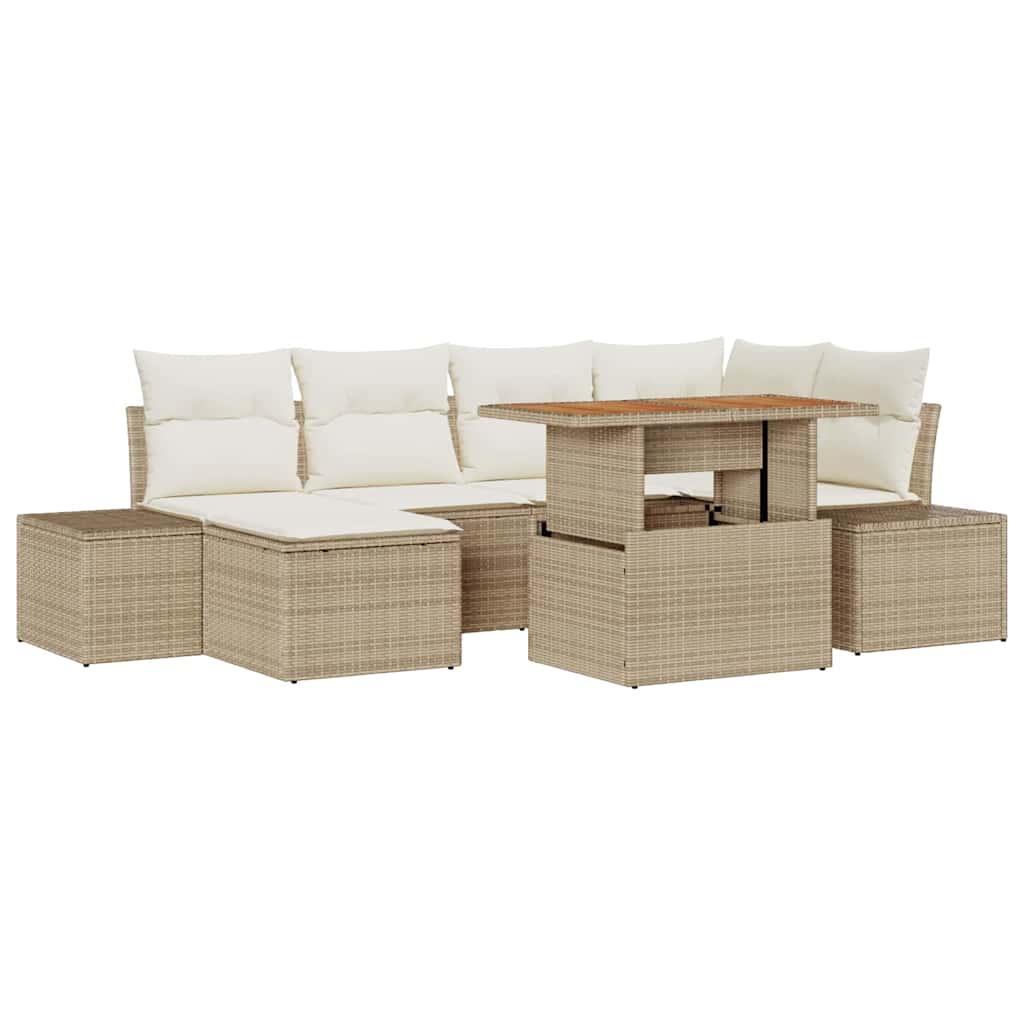 Ensemble de canapé de jardin 7 pc Beige Poly rotin