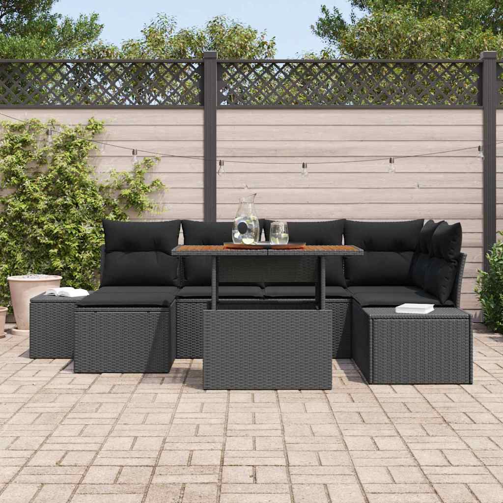 Ensemble de canapé de jardin 7 pcs Noir Poly rotin - XIOS