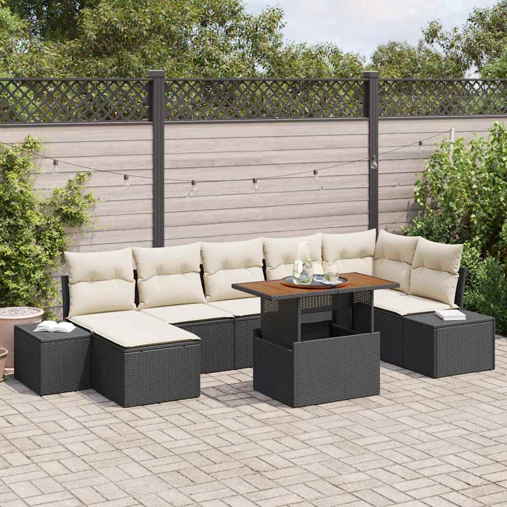 Ensemble de canapé de jardin 8 pc Noir Poly rotin
