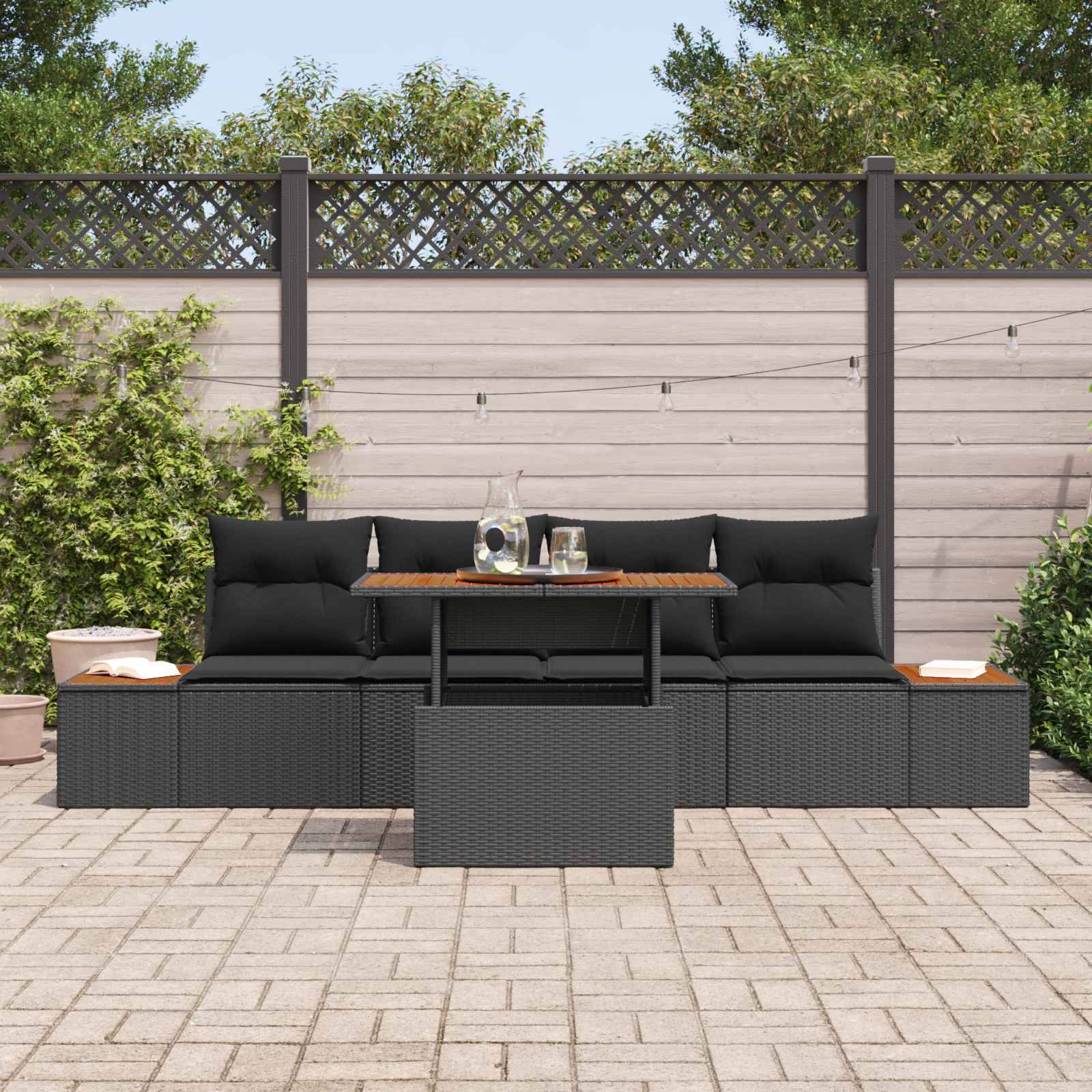 Ensemble de canapé de jardin 5 pcs Noir Poly rotin - XIOS