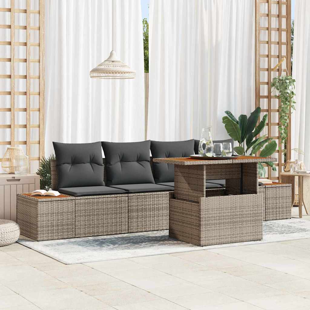 Ensemble de canapé de jardin 5 pcs Gris Poly rotin - XIOS